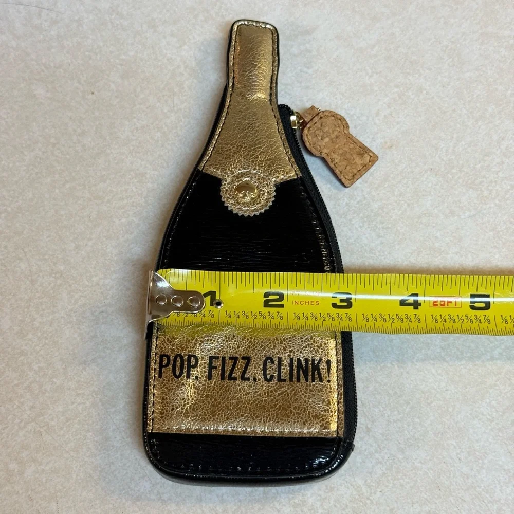Kate Spade New York Pop Fizz Clink! Champagne Bottle Coin Purse Gold Black NWOT